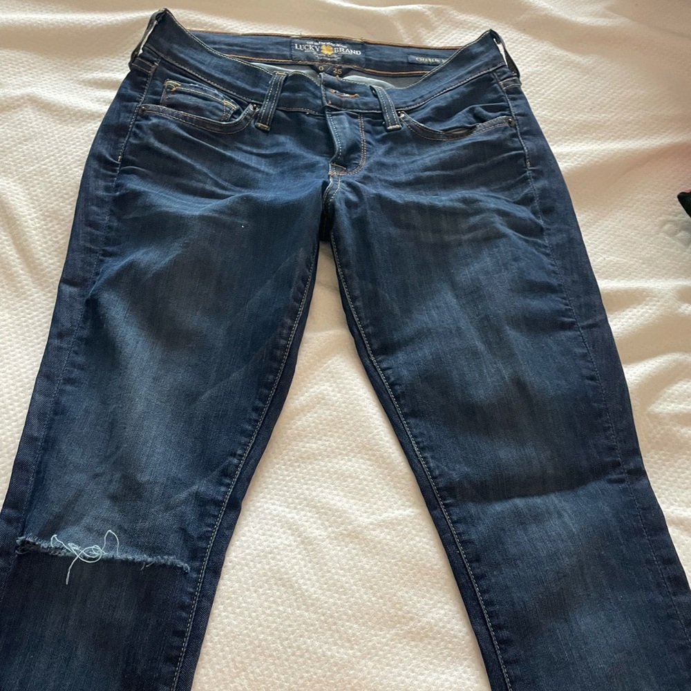 2 for $60! Lucky brand skinny jeans slit in knee